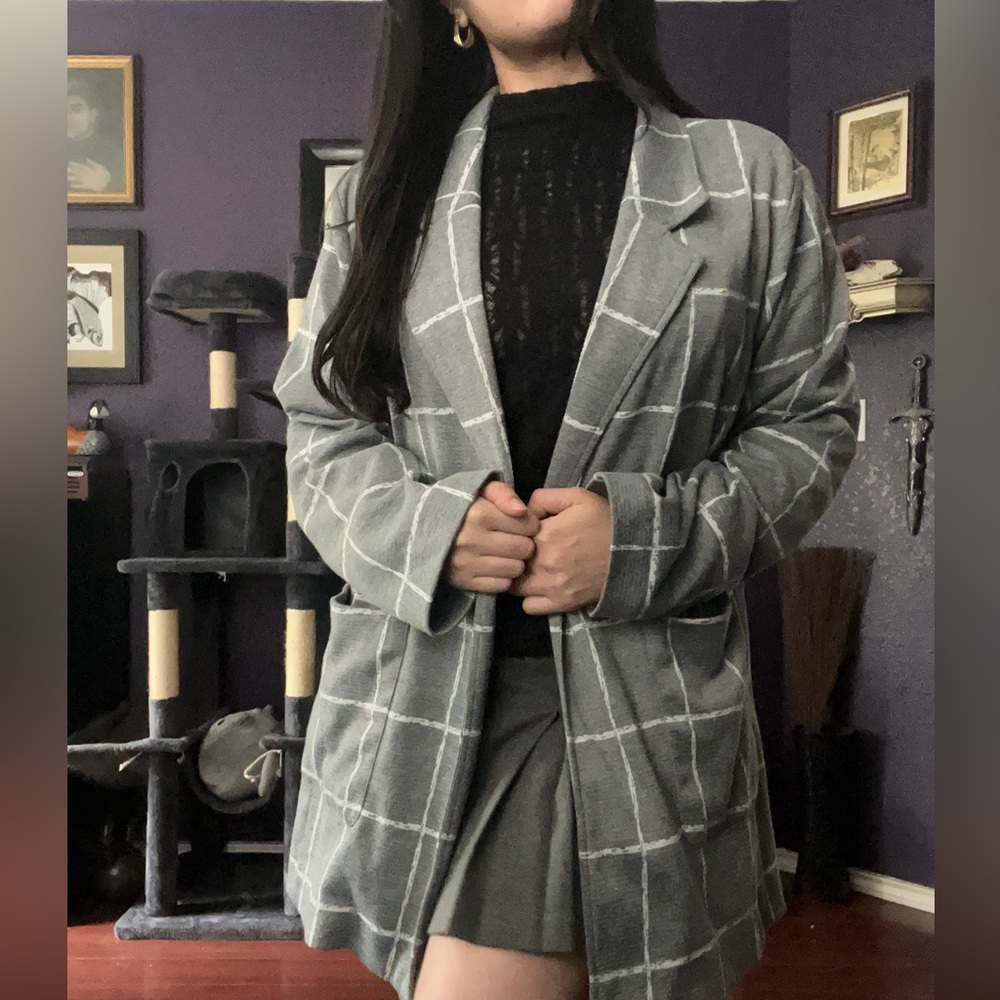 Lane Bryant Size 14/16 Grey Plaid Jacket Blazer